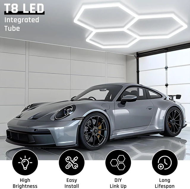 Alt view image 5 of 7 - Hexagon Garage Light - Hexagon led Lights, High Brightness 566W 70750LM 6500K Super Bright Honeycomb Lights for Garage, Basement, Warehouse, Auto Beauty Shop, Car Detailing Shop