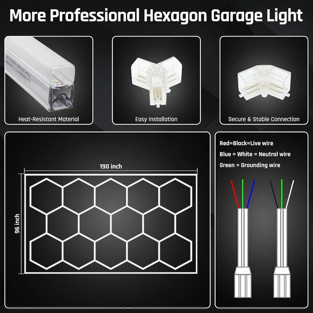 Alt view image 6 of 7 - Hexagon Garage Light - Hexagon led Lights, High Brightness 566W 70750LM 6500K Super Bright Honeycomb Lights for Garage, Basement, Warehouse, Auto Beauty Shop, Car Detailing Shop