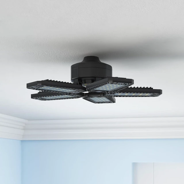 Alt view image 2 of 7 - Garage Lights - 160W 16000LM 6500K Screw in LED Garage Lights 5+1 Deformable Panels for Basement, Workshop, Attic,E26/E27, Black(2)