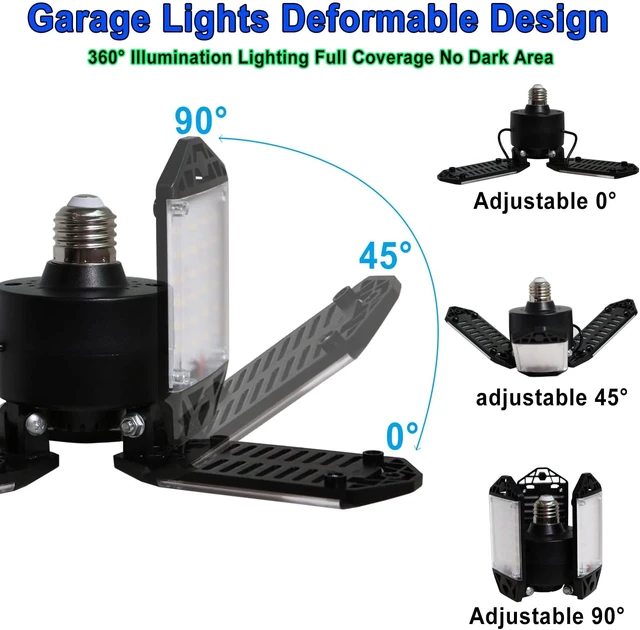 Alt view image 2 of 7 - 2Pack 80W LED Garage Light, 8000 Lumen Ceiling Lights with 3 Adjustable Panels, 6500K Daylight Light Bulb Fixture LED Lights for Garage, E26/E27 LED Shop Lights, Attic Workshop LED Bay Light