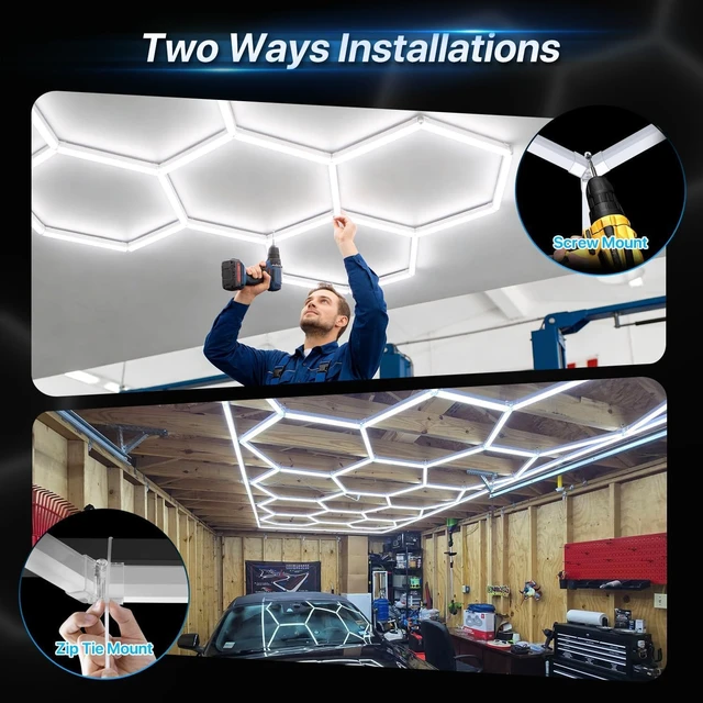 Alt view image 5 of 7 - HYPERLITE Gen II Hexagon Garage Lights: 168W 16800LM 5 Grids Hexagon Led Light, 6500K Ultra Bright Honeycomb Hex Lights, Durable Design for Garage, Shop, Basement, Barber, Homegym