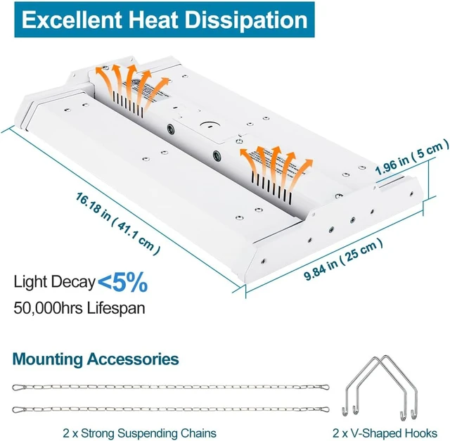 Alt view image 6 of 7 - High Bay LED Shop Light 2-Pack 150W 21000LM 5000K Daylight
