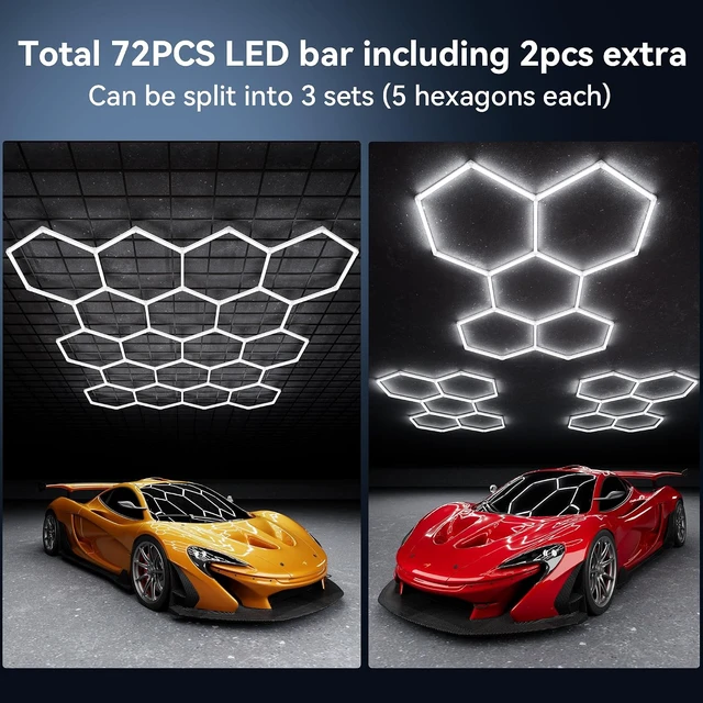 Alt view image 2 of 7 - MODERN 18Grids Hexagon Garage Light: 72Pack 574W 70000LM High Brightness Hexagon Garage Lights-Easy Install Honeycomb Ceiling Lights for Warehouse, Gym Basement, Exhibition Hall