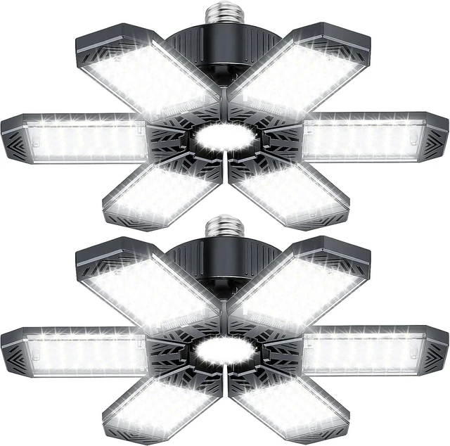Main image of Garage Light 2 Pack - 200W 20000LM Garage Lights Ceiling LED 6500K with 6+1 Deformable Panels, Screw in E26/E27 Bulb Socket LED Shop Lights for Workshop Barn Basement Gym Bay Lighting