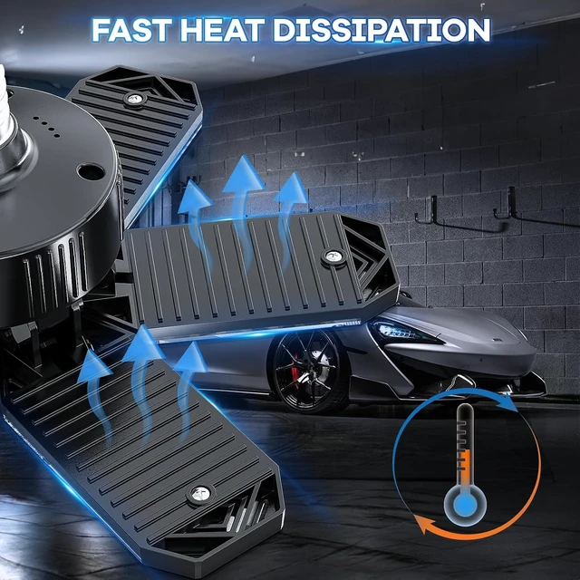 Alt view image 4 of 7 - Garage Light 2 Pack - 200W 20000LM Garage Lights Ceiling LED 6500K with 6+1 Deformable Panels, Screw in E26/E27 Bulb Socket LED Shop Lights for Workshop Barn Basement Gym Bay Lighting
