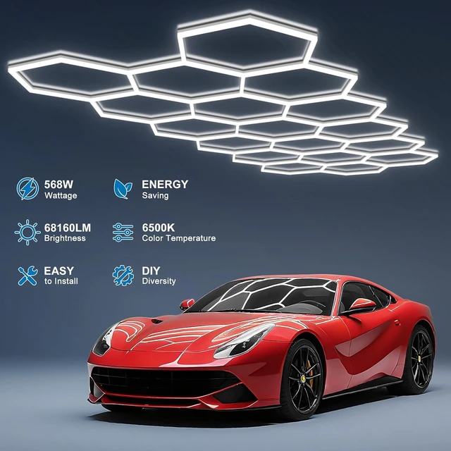 Alt view image 3 of 7 - Hexagon Garage Lights 18 Girds, LED Car Detailing Lighting