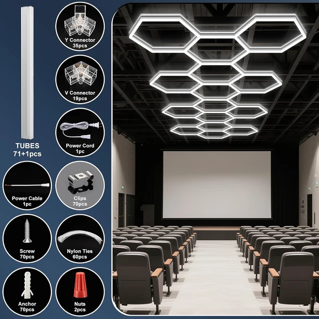 Alt view image 6 of 7 - Hexagon Garage Lights 18 Girds, LED Car Detailing Lighting
