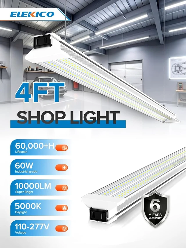 Alt view image 2 of 7 - Upgrade Super Bright 6 Pack 60W LED Shop Lights 4FT 9000LM 5000K for Shop