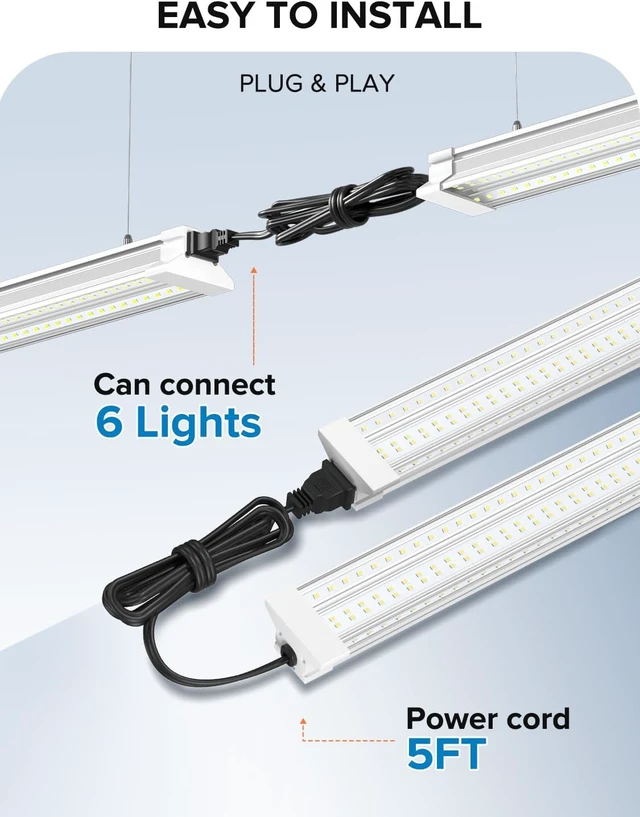 Alt view image 6 of 7 - Upgrade Super Bright 6 Pack 60W LED Shop Lights 4FT 9000LM 5000K for Shop
