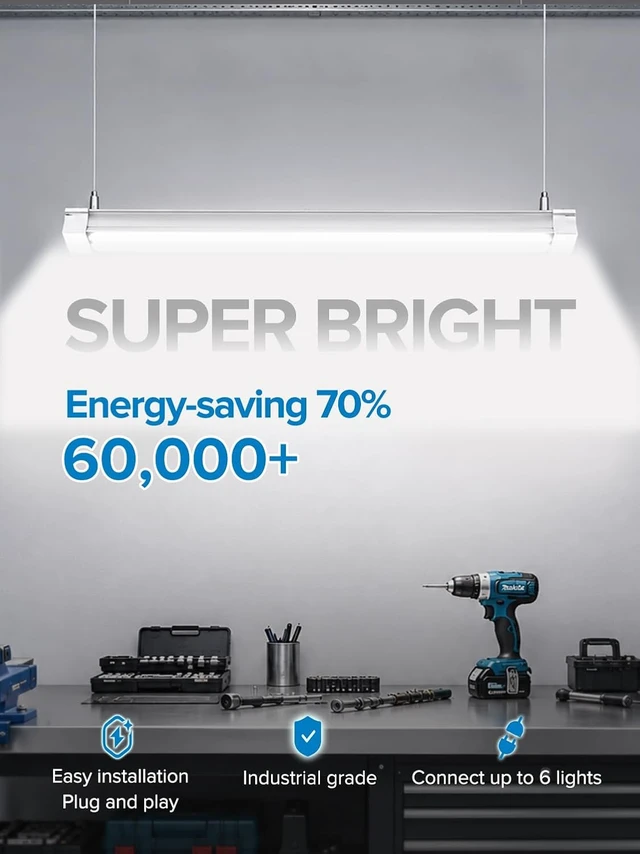 Alt view image 7 of 7 - Upgrade Super Bright 6 Pack 60W LED Shop Lights 4FT 9000LM 5000K for Shop