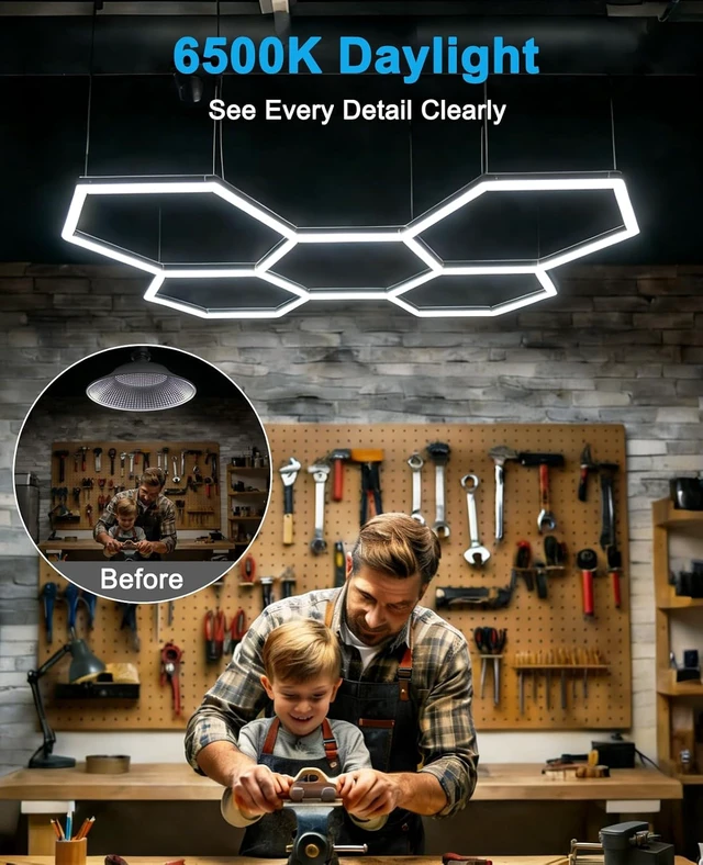 Alt view image 2 of 7 - Hexagon Garage Lights: Hexagon led Gym Lights 26520LM DIY LED Shop Light