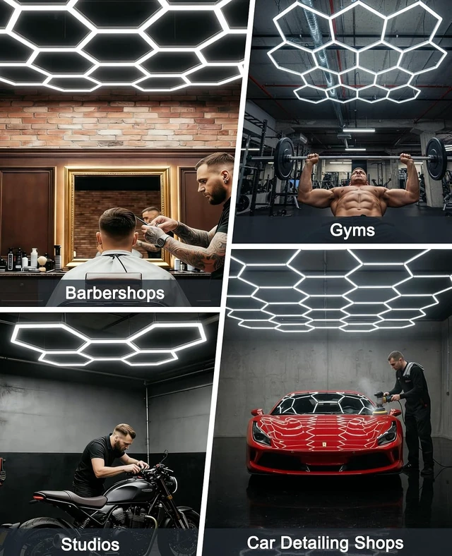 Alt view image 6 of 7 - Hexagon Garage Lights: Hexagon led Gym Lights 26520LM DIY LED Shop Light