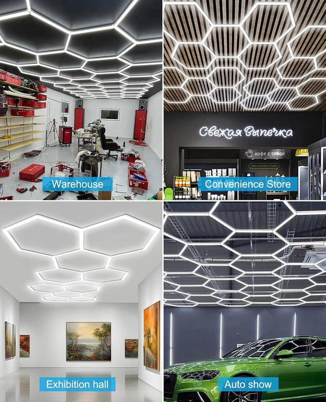Alt view image 7 of 7 - Hexagon Garage Lights: Hexagon led Gym Lights 26520LM DIY LED Shop Light