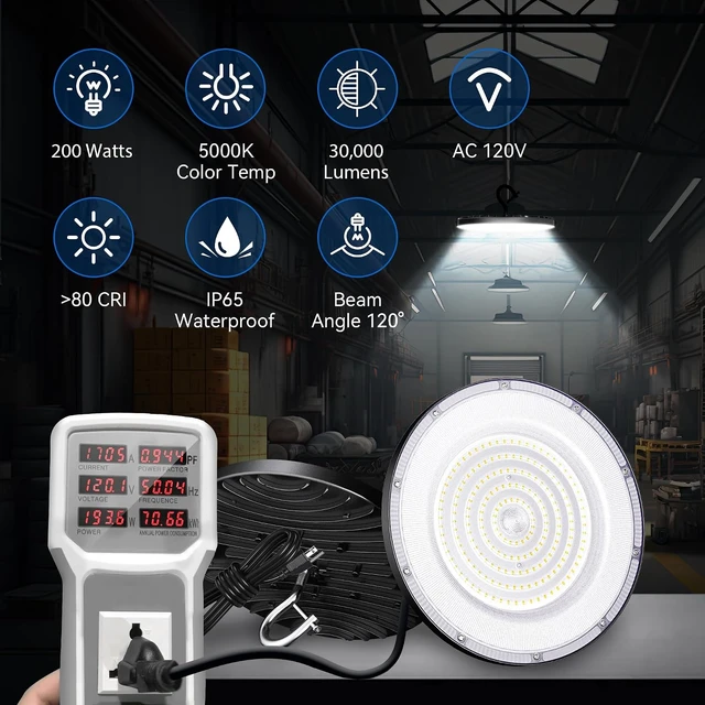 Alt view image 2 of 7 - 4 Pack UFO LED High Bay Light 200W, 30000lm, 5000K, ETL Listed