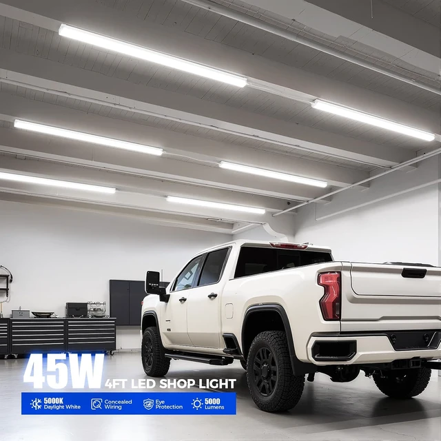 Alt view image 2 of 7 - Barrina LED Shop Lights 4FT for Workshop, Garage, 45W 5000LM 5000K, 2 Packs