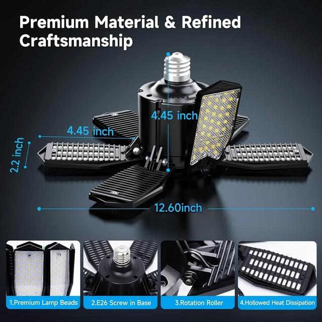 Alt view image 6 of 7 - LED Garage Lights - 200W Super Brighter Deformable 6500K Daylight