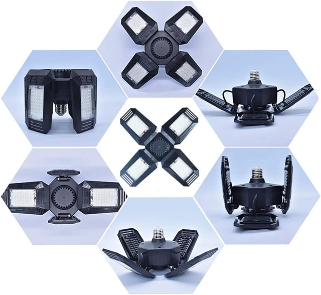 Alt view image 4 of 6 - Deformable LED Garage Lights - 12000 Lumen 6500K Daylight 120W, Four Leaf Garage Organization Ceiling Lighting