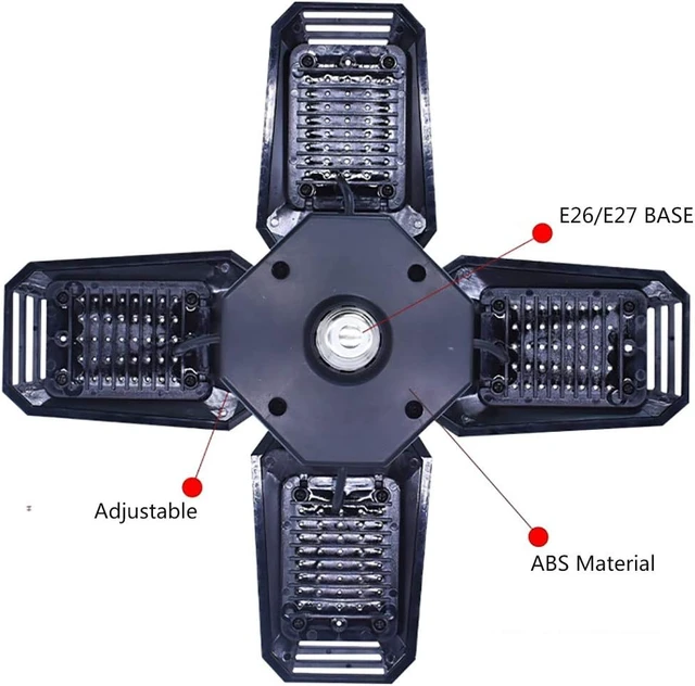 Alt view image 3 of 6 - Deformable LED Garage Lights - 12000 Lumen 6500K Daylight 120W, Four Leaf Garage Organization Ceiling Lighting