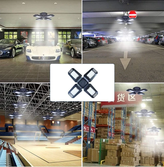 Alt view image 6 of 6 - Deformable LED Garage Lights - 12000 Lumen 6500K Daylight 120W, Four Leaf Garage Organization Ceiling Lighting