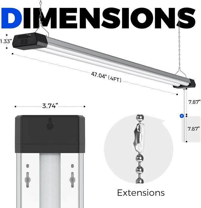 Alt view image 7 of 7 - Barrina BS42a LED Shop Lights 4FT for Workshop, 42W 4800LM 5000K, 2 Packs