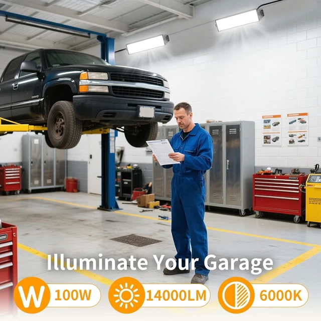 Alt view image 2 of 7 - YQNLIFA 14000LM 100W LED Shop Lights, Plug in Garage Light for Workbench