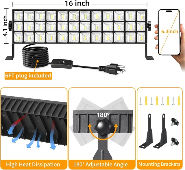 Alt view image 3 of 7 - YQNLIFA 14000LM 100W LED Shop Lights, Plug in Garage Light for Workbench
