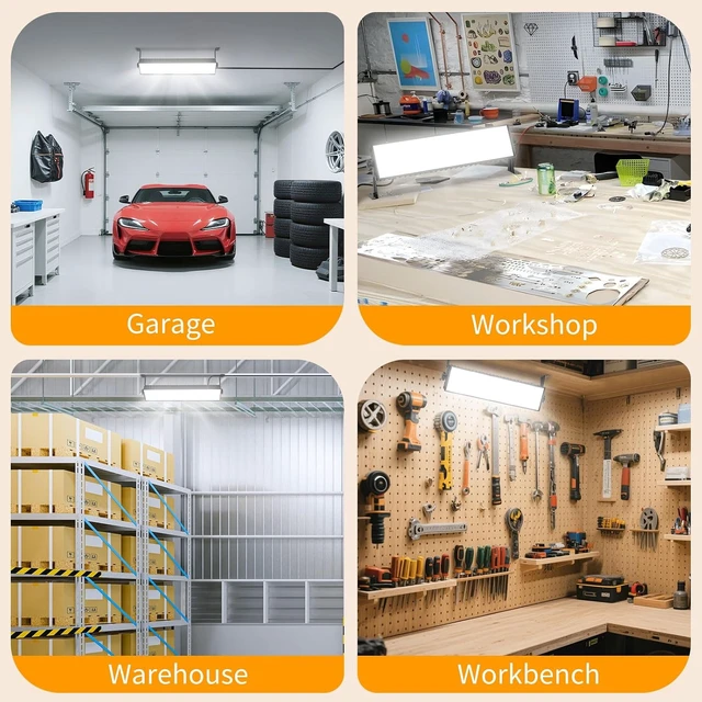 Alt view image 5 of 7 - YQNLIFA 14000LM 100W LED Shop Lights, Plug in Garage Light for Workbench