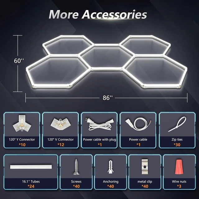 Alt view image 5 of 7 - Bevenus Hexagon Garage Light, 168W 6500K Super Bright Honeycomb LED Ceiling Light, DIY Hex Lights for Warehouse Workshop Gym Barbershop Car Detailing Auto Beauty (5 Grids)