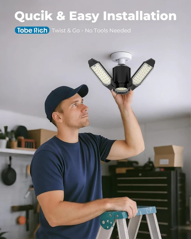Alt view image 3 of 6 - toberich LED Garage Lights 2 Pack, 8000LM Shop Lights 6500K