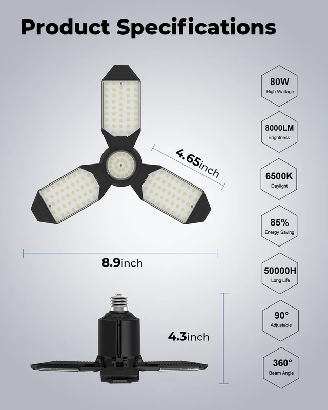 Alt view image 4 of 6 - toberich LED Garage Lights 2 Pack, 8000LM Shop Lights 6500K