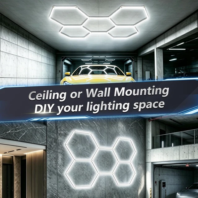 Alt view image 7 of 7 - Bevenus Hexagon Garage Light, 168W 6500K Super Bright Honeycomb LED Ceiling Light, DIY Hex Lights for Warehouse Workshop Gym Barbershop Car Detailing Auto Beauty (5 Grids)
