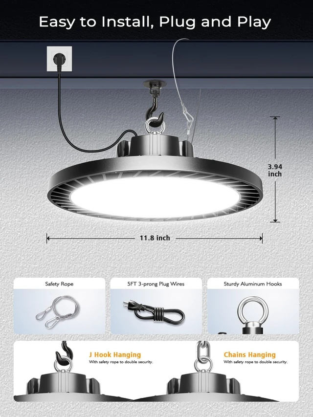 Alt view image 5 of 6 - ONLYLUX 250W UFO LED High Bay Light, 37500LM 6000K High Bay Led Shop Lights