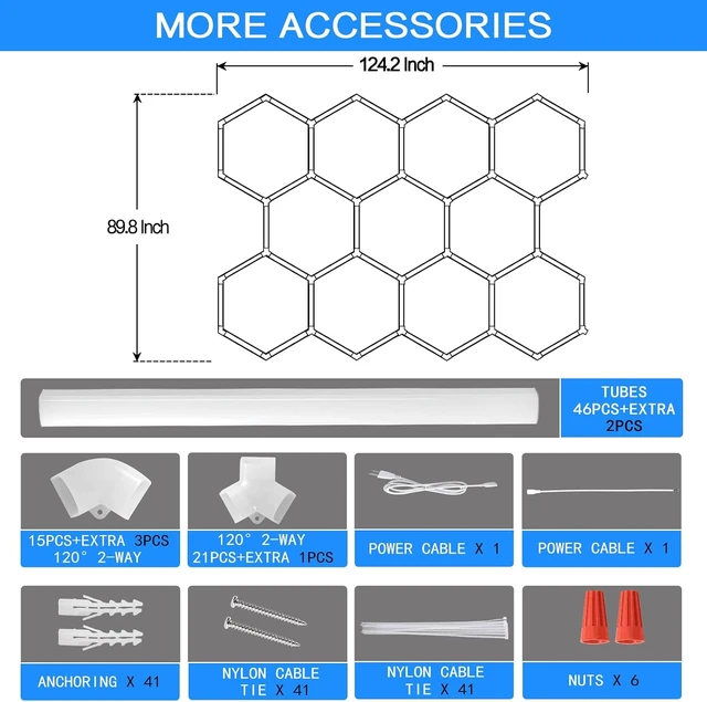 Alt view image 6 of 7 - LZHOME Hexagon LED Garage Light Fixture: 11 Grids 39600LM Super Bright Honeycomb Led Ceiling Lights, 5000K Natural White, Hexagon Light for Garage Basement Warehouse Gym Car Detailing Shop