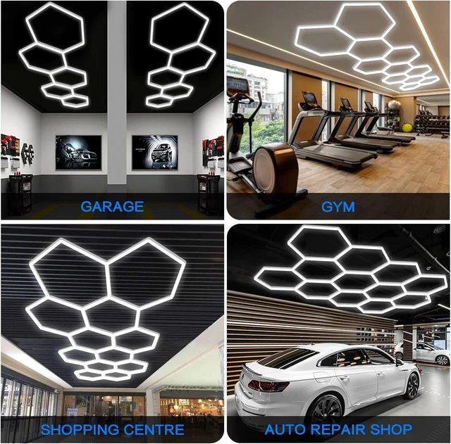 Alt view image 5 of 7 - LZHOME Hexagon LED Garage Light Fixture: 11 Grids 39600LM Super Bright Honeycomb Led Ceiling Lights, 5000K Natural White, Hexagon Light for Garage Basement Warehouse Gym Car Detailing Shop