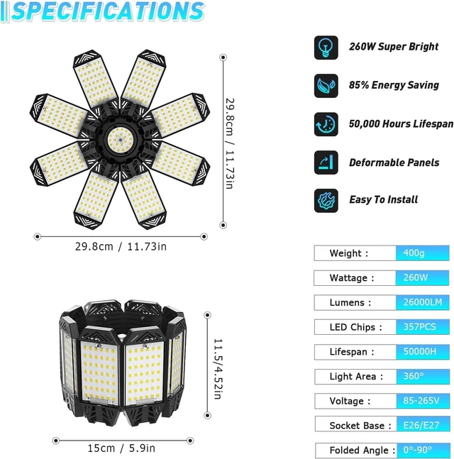 Alt view image 7 of 7 - ISKYDRAW Garage Light 1 Pack, 260W 26000LM Bright Shop Light Bay Lighting