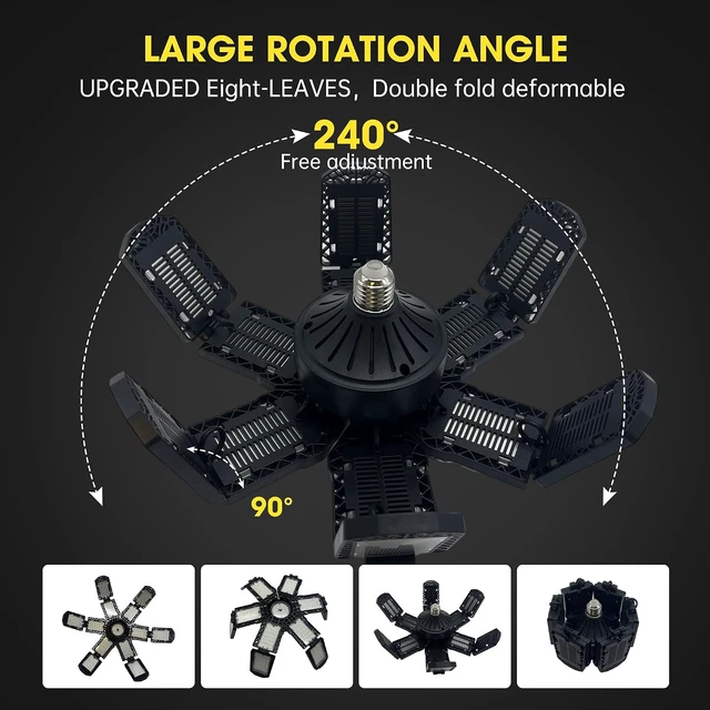 Alt view image 2 of 6 - 2 Packs LED Garage Light,Super Bright Screw in E26/E27 Ceiling Shop Work Lamp, 280W 30000 Lumen Deformable Basement Bulb Fixture with 12+1 Adjustable Panels, Lighting for Workshop, Attic