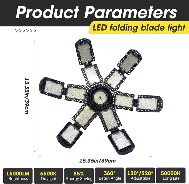 Alt view image 3 of 6 - 2 Packs LED Garage Light,Super Bright Screw in E26/E27 Ceiling Shop Work Lamp, 280W 30000 Lumen Deformable Basement Bulb Fixture with 12+1 Adjustable Panels, Lighting for Workshop, Attic