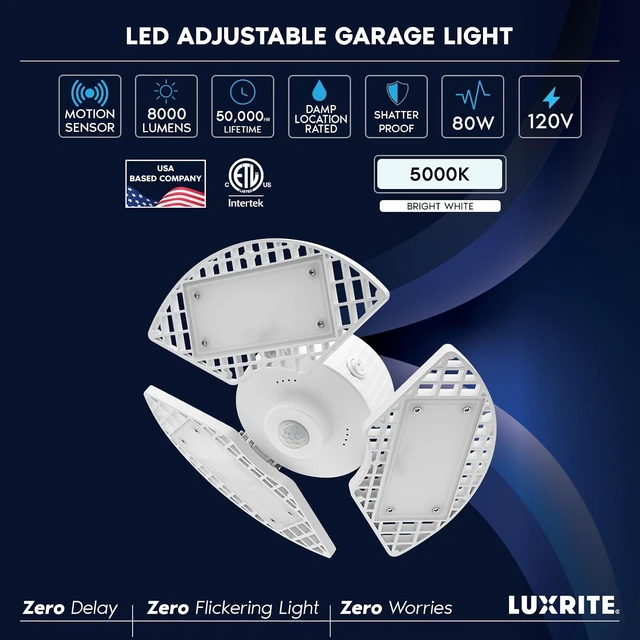 Alt view image 7 of 7 - LUXRITE LED Garage Light 80W, 8000 Lumens, 5000K (2 Pack)