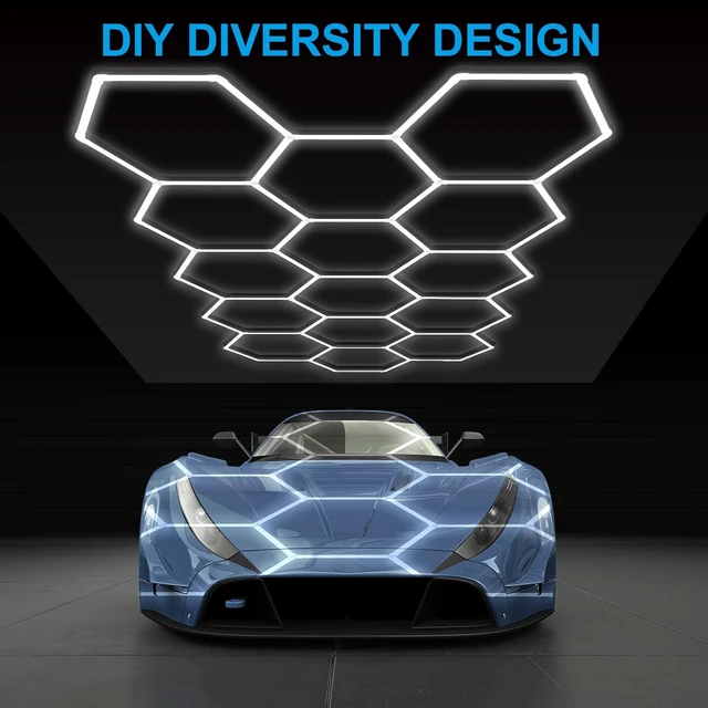 Alt view image 2 of 7 - LZHOME LED Hexagon Garage Lights: 15900LM Super Bright 3 Hexagon LED Lights Car Detailing Hexagonal Light for Garage Workshop Warehouse Basement Gym