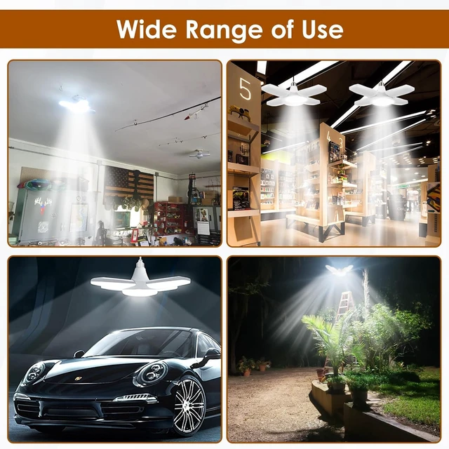 Alt view image 7 of 7 - YWD LED Garage Lights 2Pack, 60W Deformable Led Ceiling Lighting 6000LM E26/E27 Daylight 6500K Super Bright Light Adjustable for Workbench, Barn, Warehouse