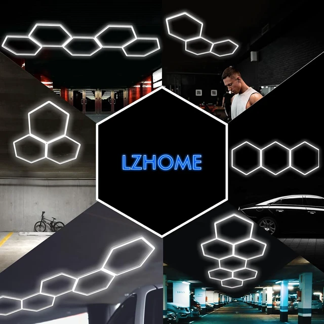 Alt view image 5 of 7 - LZHOME LED Hexagon Garage Lights: 15900LM Super Bright 3 Hexagon LED Lights Car Detailing Hexagonal Light for Garage Workshop Warehouse Basement Gym