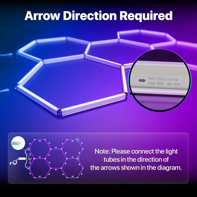 Alt view image 2 of 7 - HYPERLITE Hexagon Garage Lights: Gen-IV 5 Grid RGB Hexagon LED Lights with Music Sync Mode, App & Remote Control, Multi-Color Honeycomb Light for Gaming Room, Gym, Garage