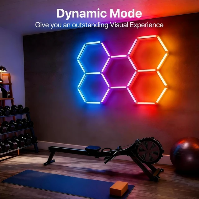 Alt view image 6 of 7 - HYPERLITE Hexagon Garage Lights: Gen-IV 5 Grid RGB Hexagon LED Lights with Music Sync Mode, App & Remote Control, Multi-Color Honeycomb Light for Gaming Room, Gym, Garage