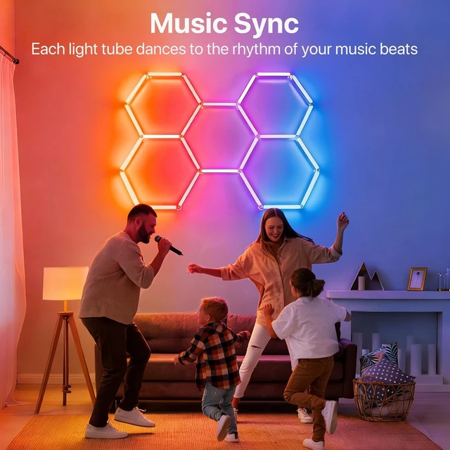 Alt view image 5 of 7 - HYPERLITE Hexagon Garage Lights: Gen-IV 5 Grid RGB Hexagon LED Lights with Music Sync Mode, App & Remote Control, Multi-Color Honeycomb Light for Gaming Room, Gym, Garage