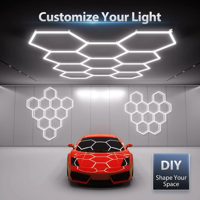 Alt view image 3 of 7 - Hexagon Garage Lights: 322W 11 Grids Hexagon LED Lights - Easy Install 6500K Super Bright Honeycomb Lights Ceiling for Garage, Warehouse, Car Detailing Shop, Exhibition Hall, Gym
