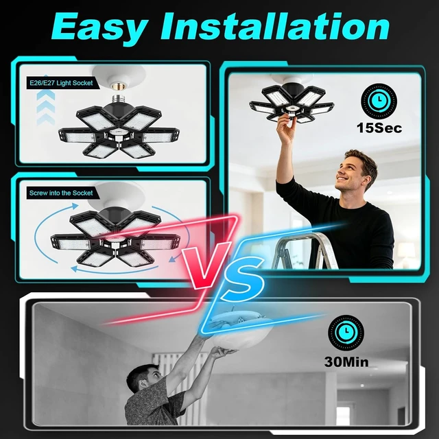 Alt view image 4 of 7 - Luyata 2 Pack LED Garage Lights, 200W 20000LM 6500K Ceiling Light Fixtures