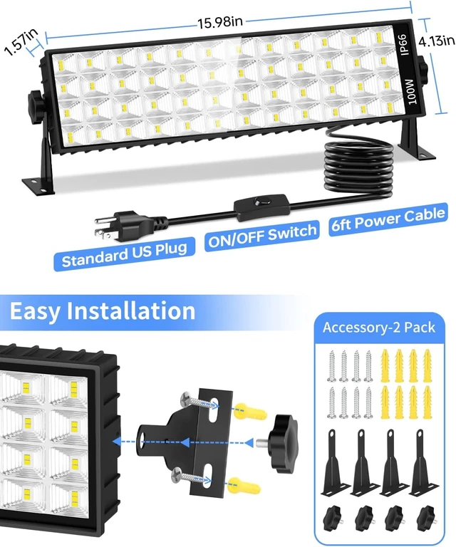 Alt view image 5 of 7 - 11000LM Shop Light Plug in with Switch, IP66 Bay Light for Garage Workbench