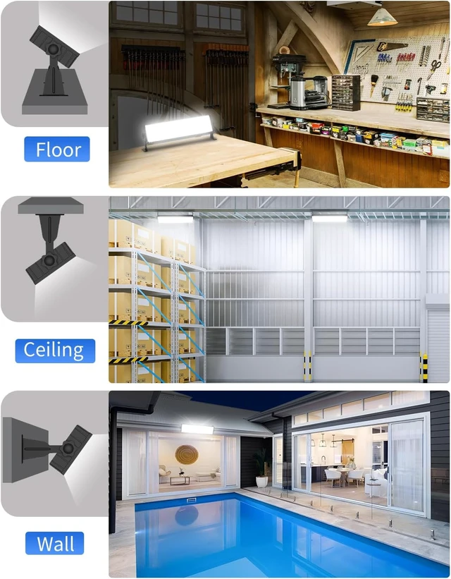 Alt view image 7 of 7 - 11000LM Shop Light Plug in with Switch, IP66 Bay Light for Garage Workbench
