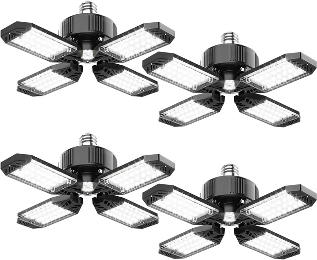 Main image of LED Garage Light - 4 Pack 130W 13000LM Deformable 4+1 Panel LED Garage Ceiling Lights with Transformer, E26/27 Base, 6500K Daylight White Shop Lights for Factory, Storage Room, Warehouse