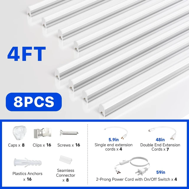 Alt view image 5 of 7 - Ensenior 4FT LED Shop Lights, T5 6500K Super Bright Garage Lighting, 8 Pack